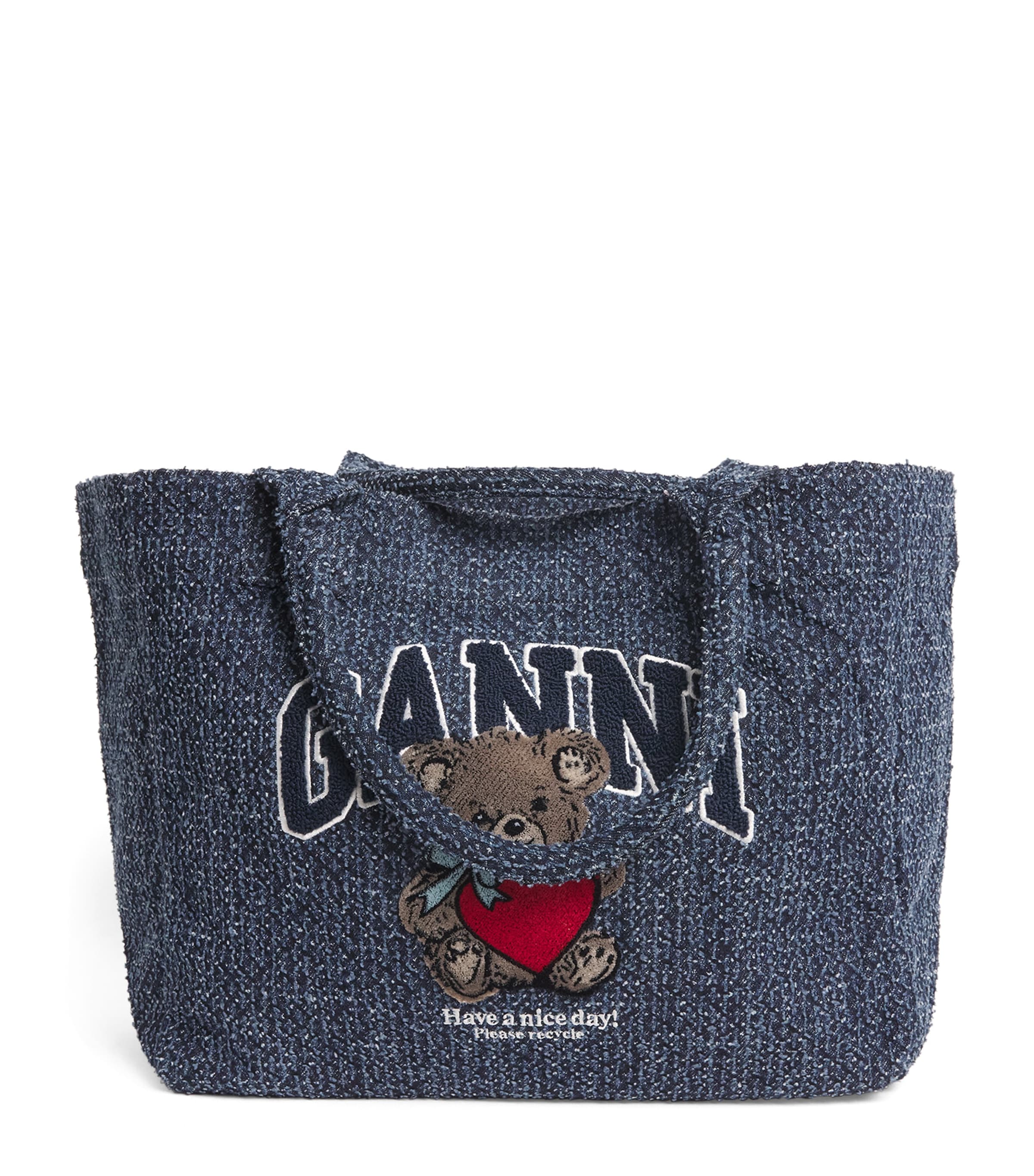 GANNI Medium Tweed Bear Tote Bag Rinse