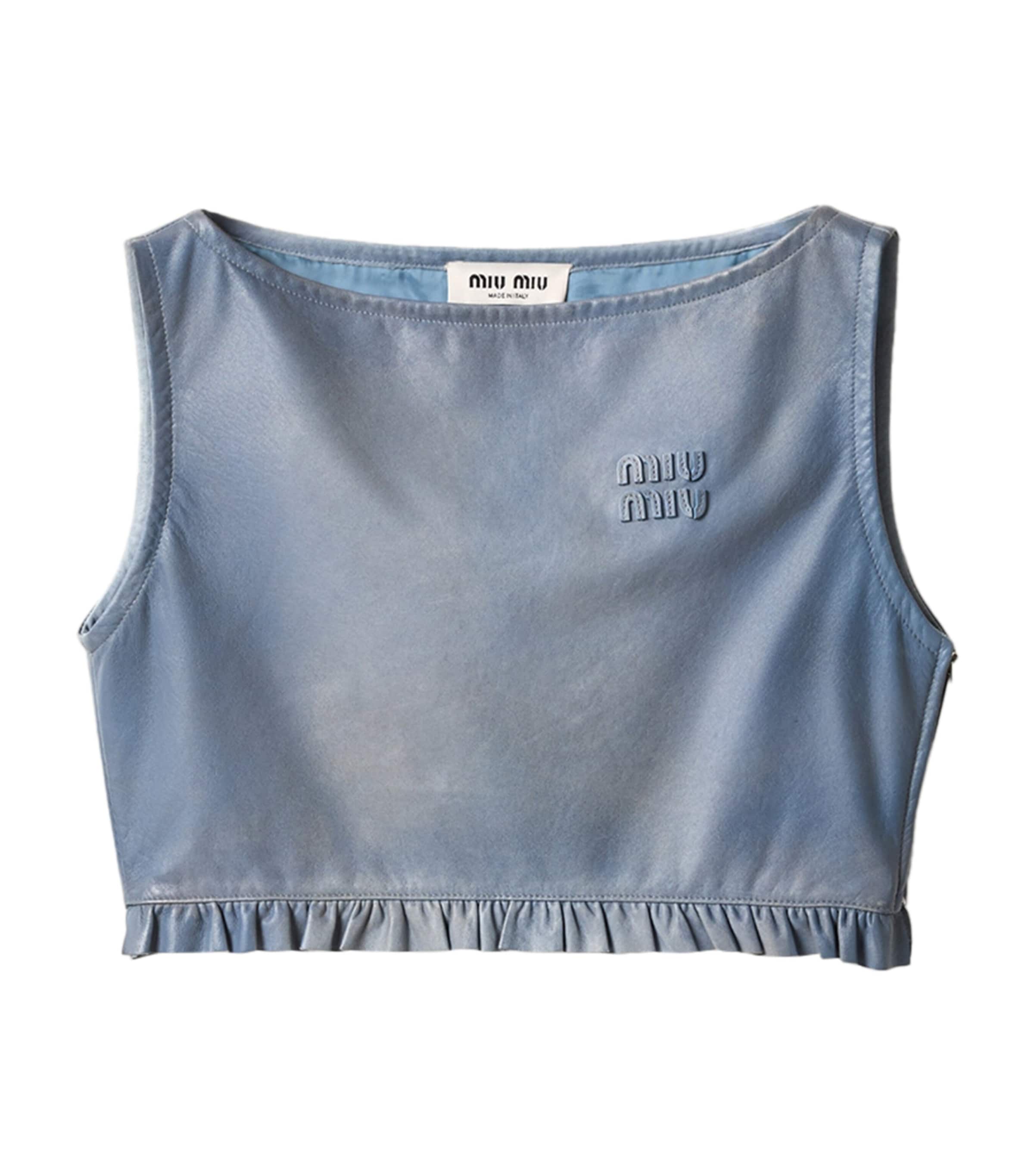 Miu Miu Womens Nappa Leather Cropped Top Light Blue