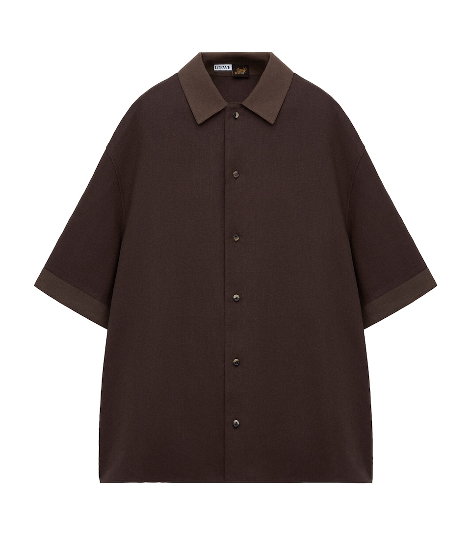 LOEWE Mens x Paula's Ibiza Linen-Blend Shirt Dark Brown/brown