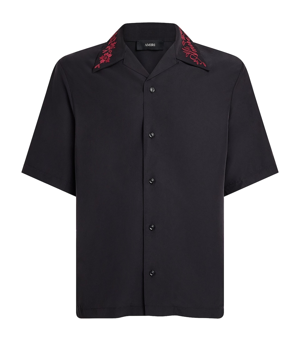 AMIRI Mens Embroidered-Collar Relaxed Shirt Black