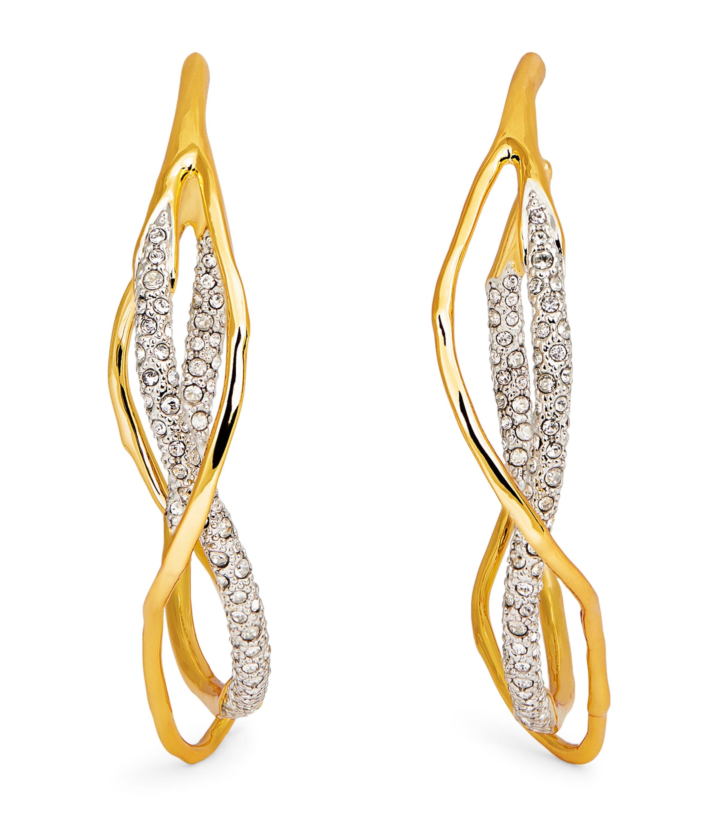 Gold-Plated Pavé Crystal Intertwined Hoop Earrings