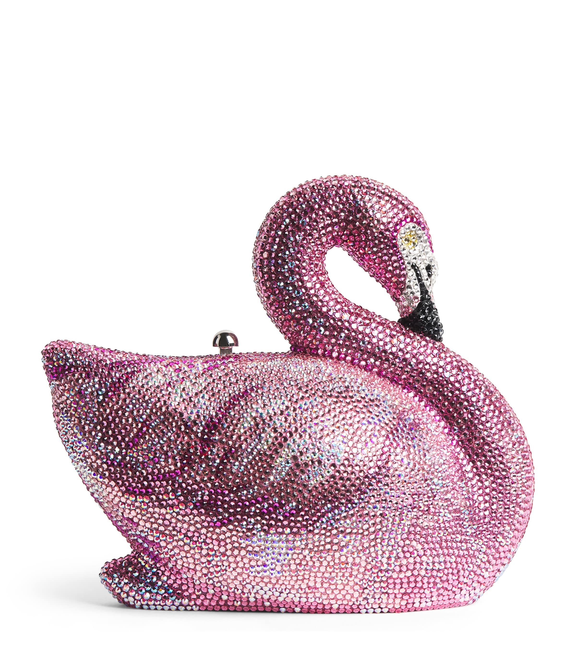 Judith Leiber Crystal Flamingo Clutch Bag Silver Rose Multi