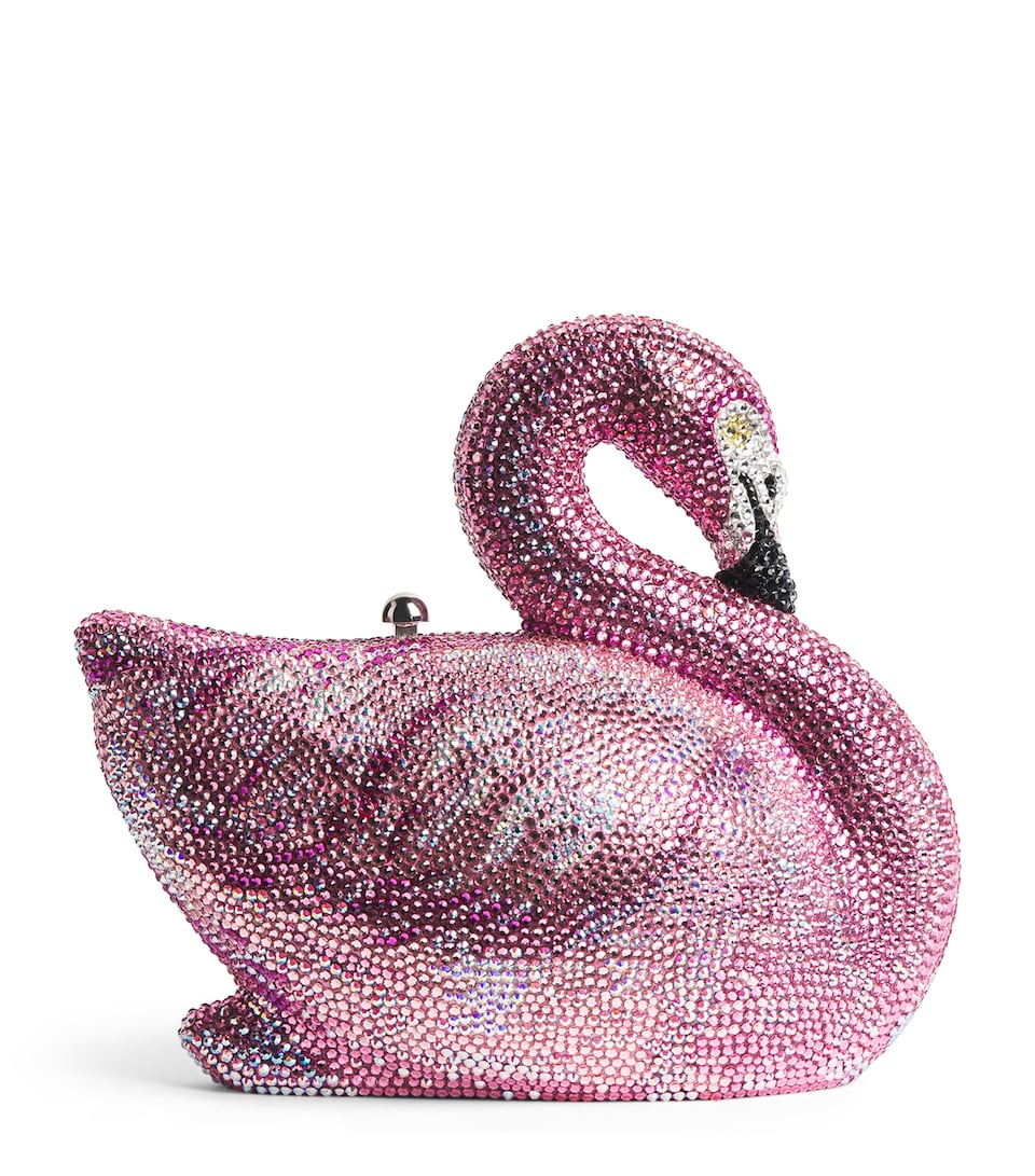 Judith Leiber Crystal Flamingo Clutch Bag Silver Rose Multi