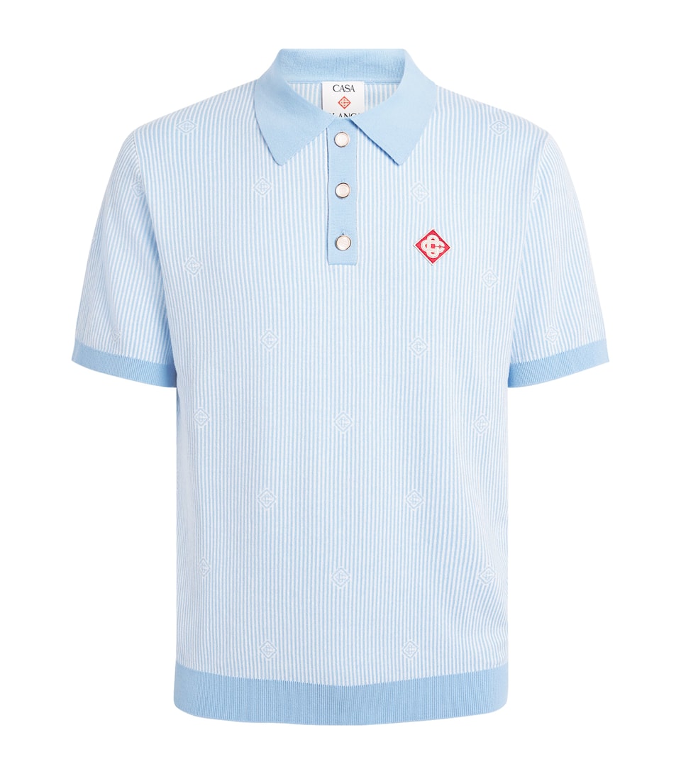 Casablanca Mens Cotton Pinstripe Polo Shirt Light Blue