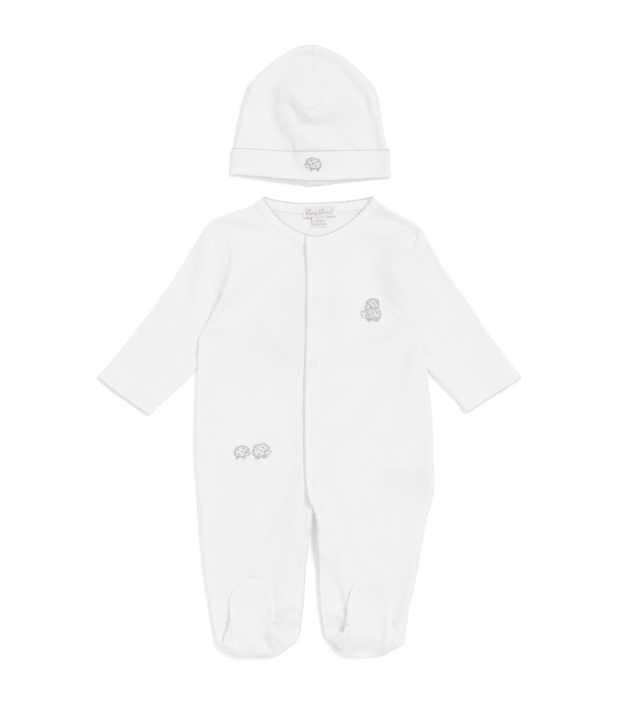 Kissy Kissy Pima Cotton Hedgehog All-In-One and Beanie (0-6 Months) White/grey