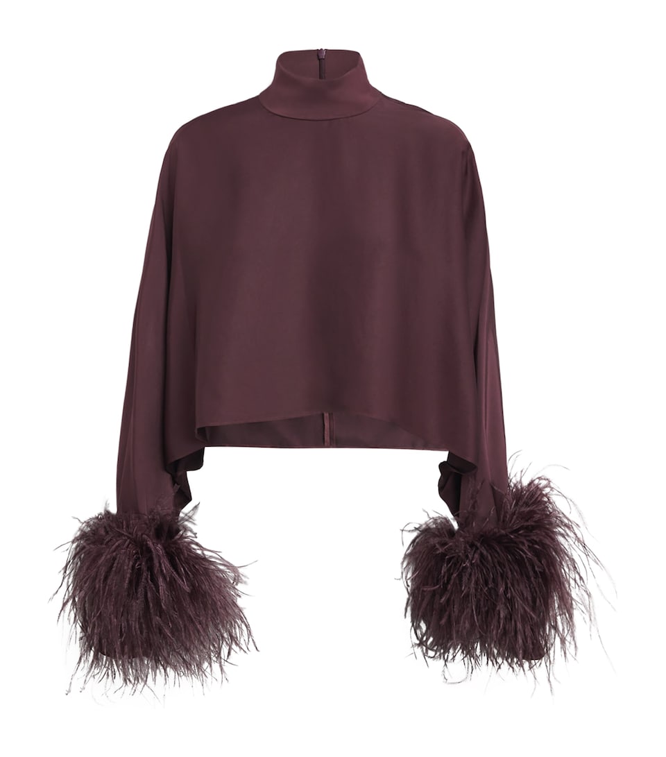 Feather-Trim Long-Sleeve Top