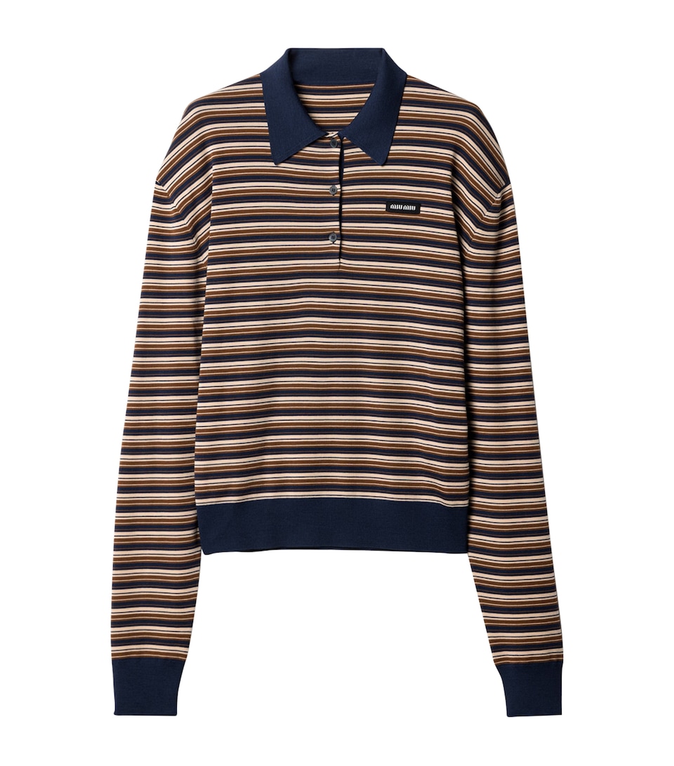 Miu Miu Womens Virgin Wool Stripe Polo Shirt