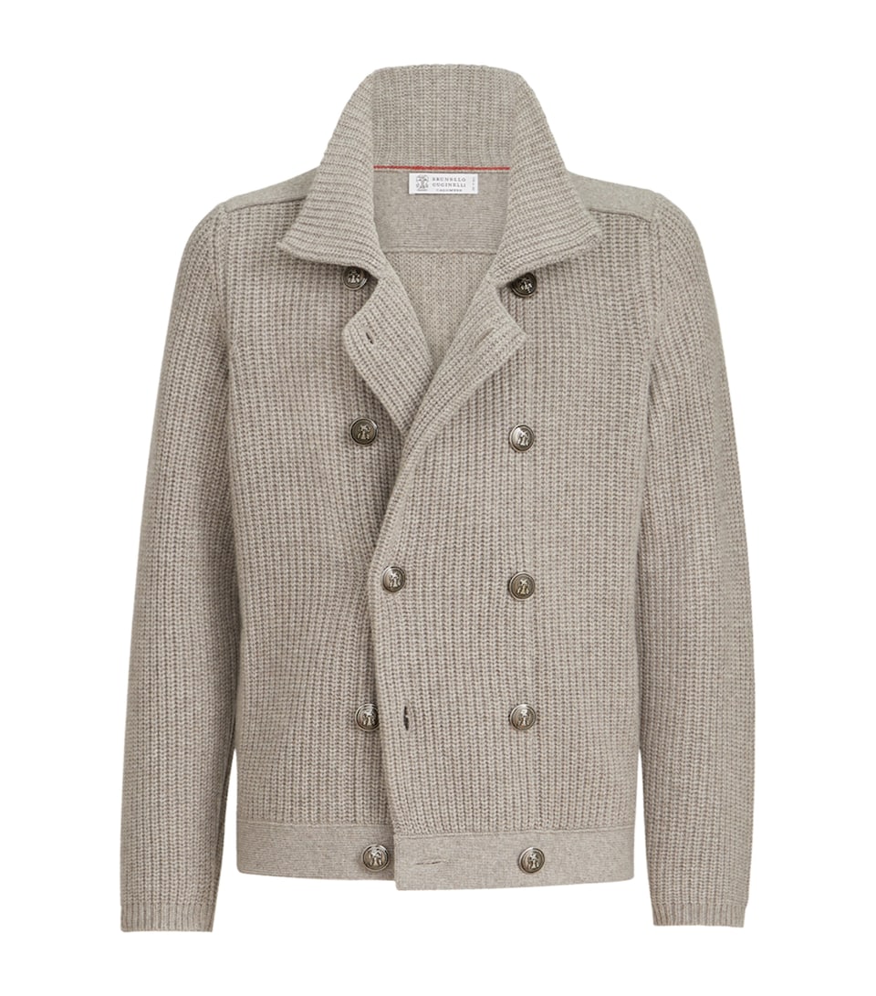 Brunello Cucinelli Mens Cashmere Double-Breasted Cardigan Stone