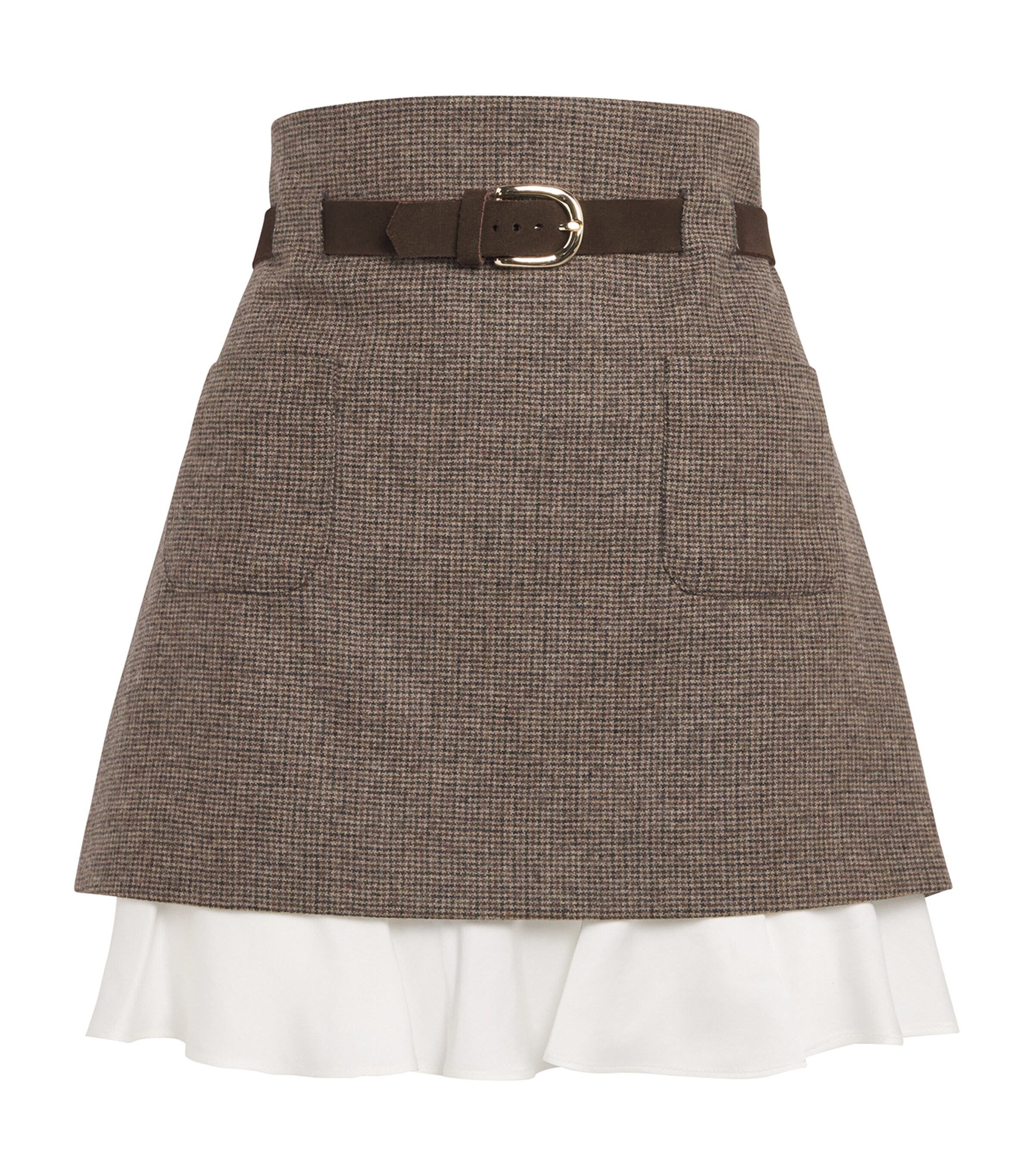 Wool-Blend Belted Mini Skirt