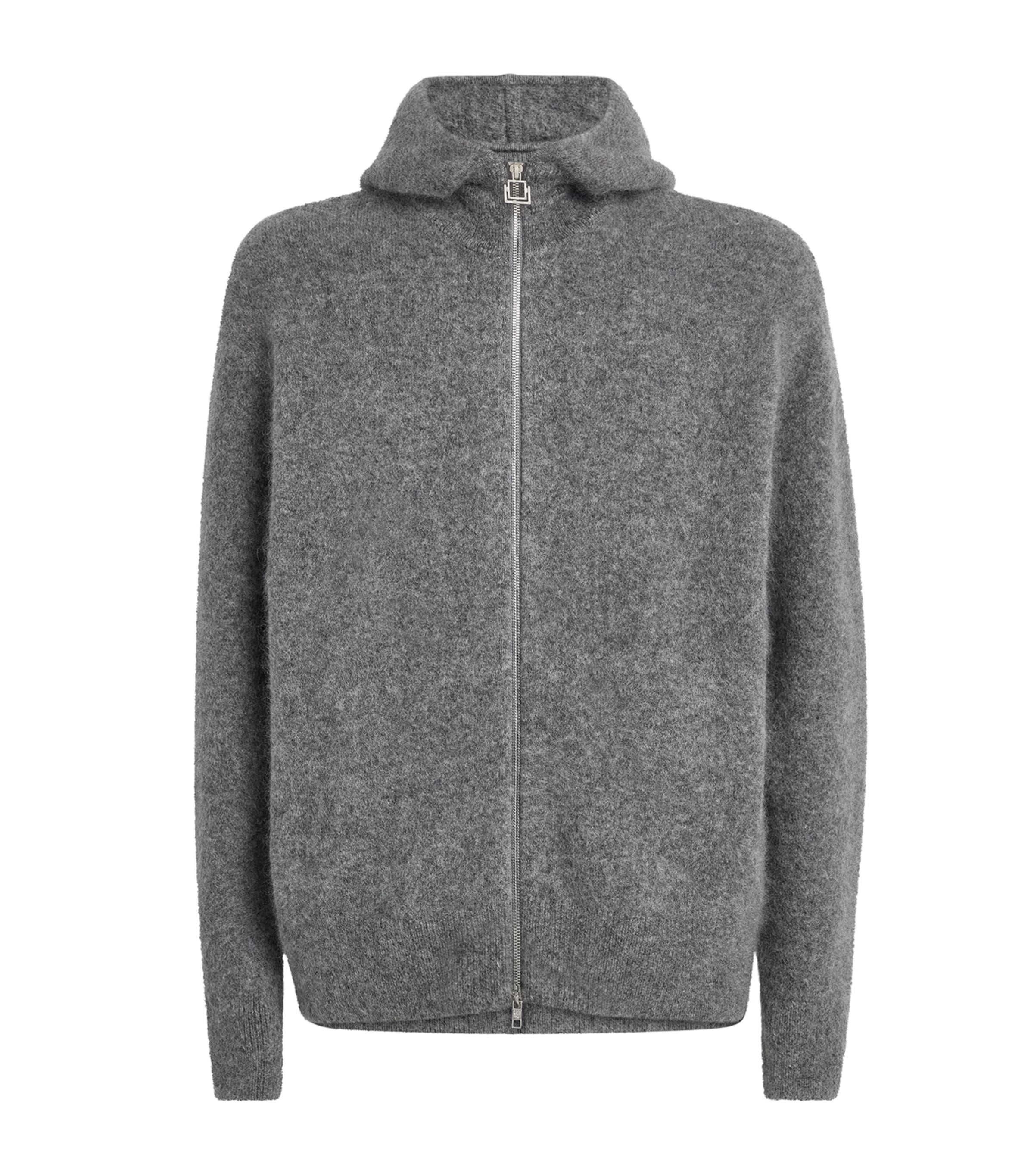 Wooyoungmi Mens Mohair-Blend Brushed Zip-Up Hoodie Grey