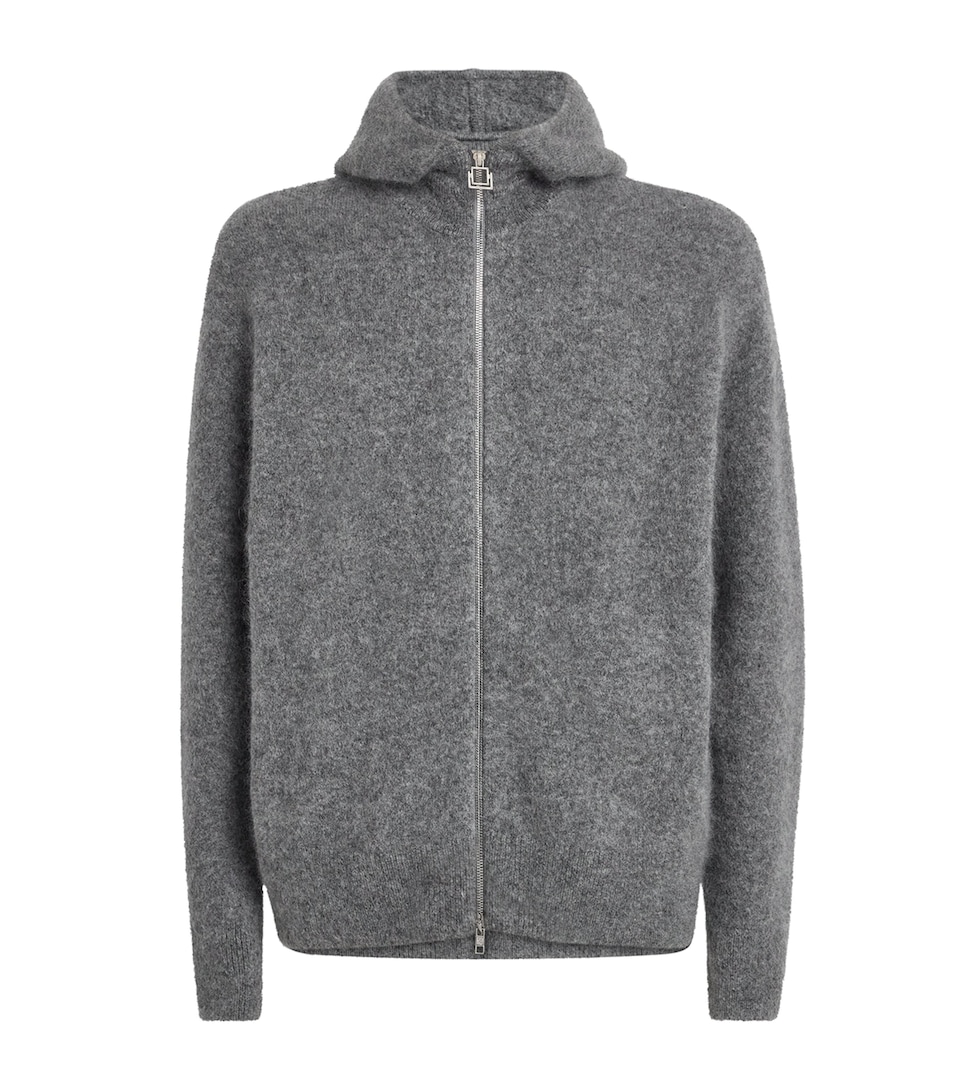 Wooyoungmi Mens Mohair-Blend Brushed Zip-Up Hoodie Grey