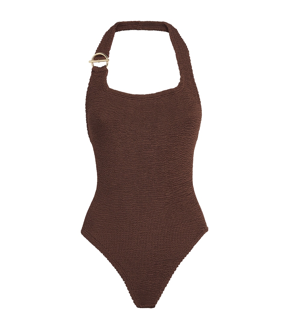 Hunza G Womens Halterneck T-Bar Sandy Swimsuit Metallic Chocolate