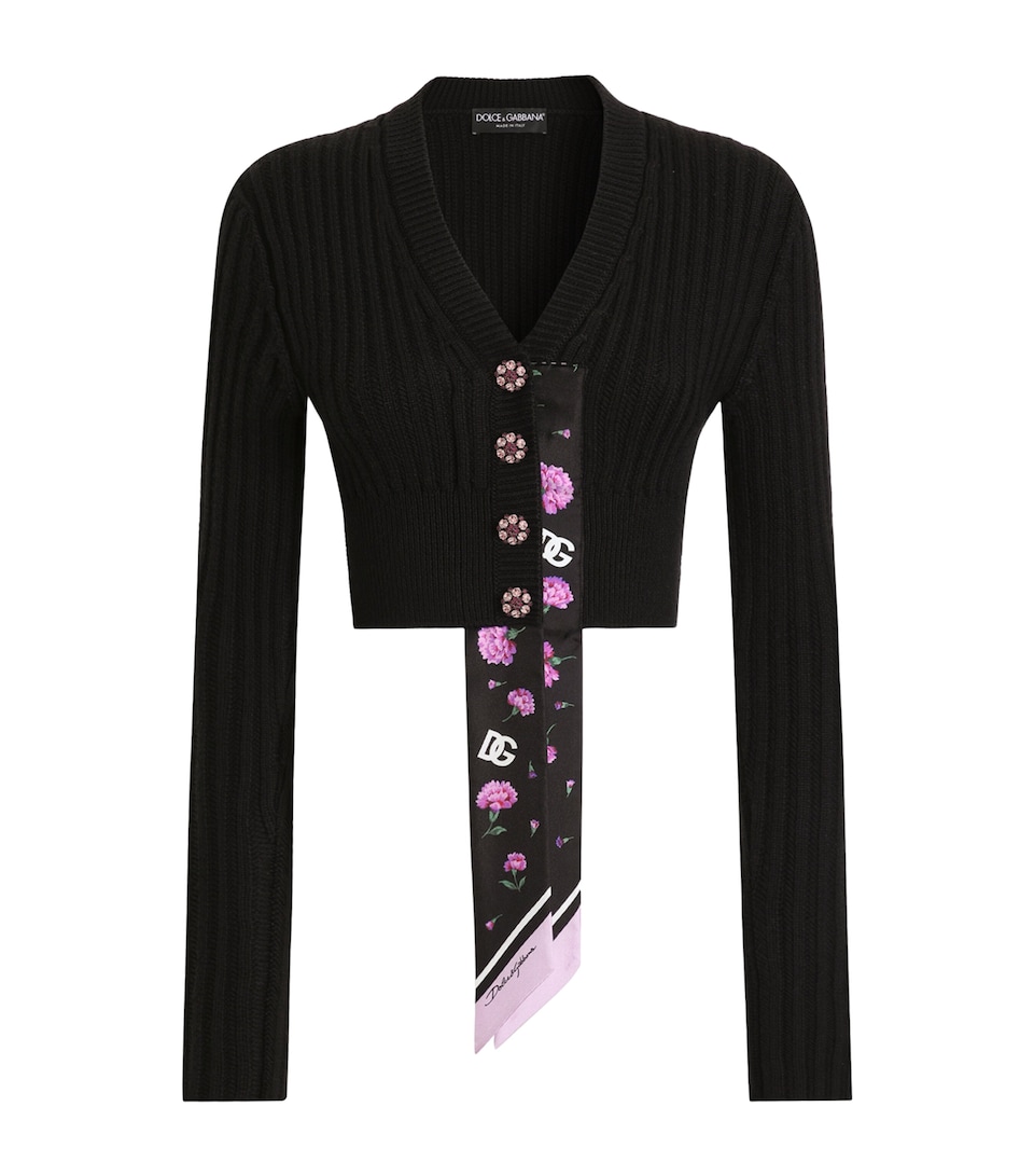 Dolce&Gabbana Womens Virgin Wool Scarf-Detail Cardigan Blac