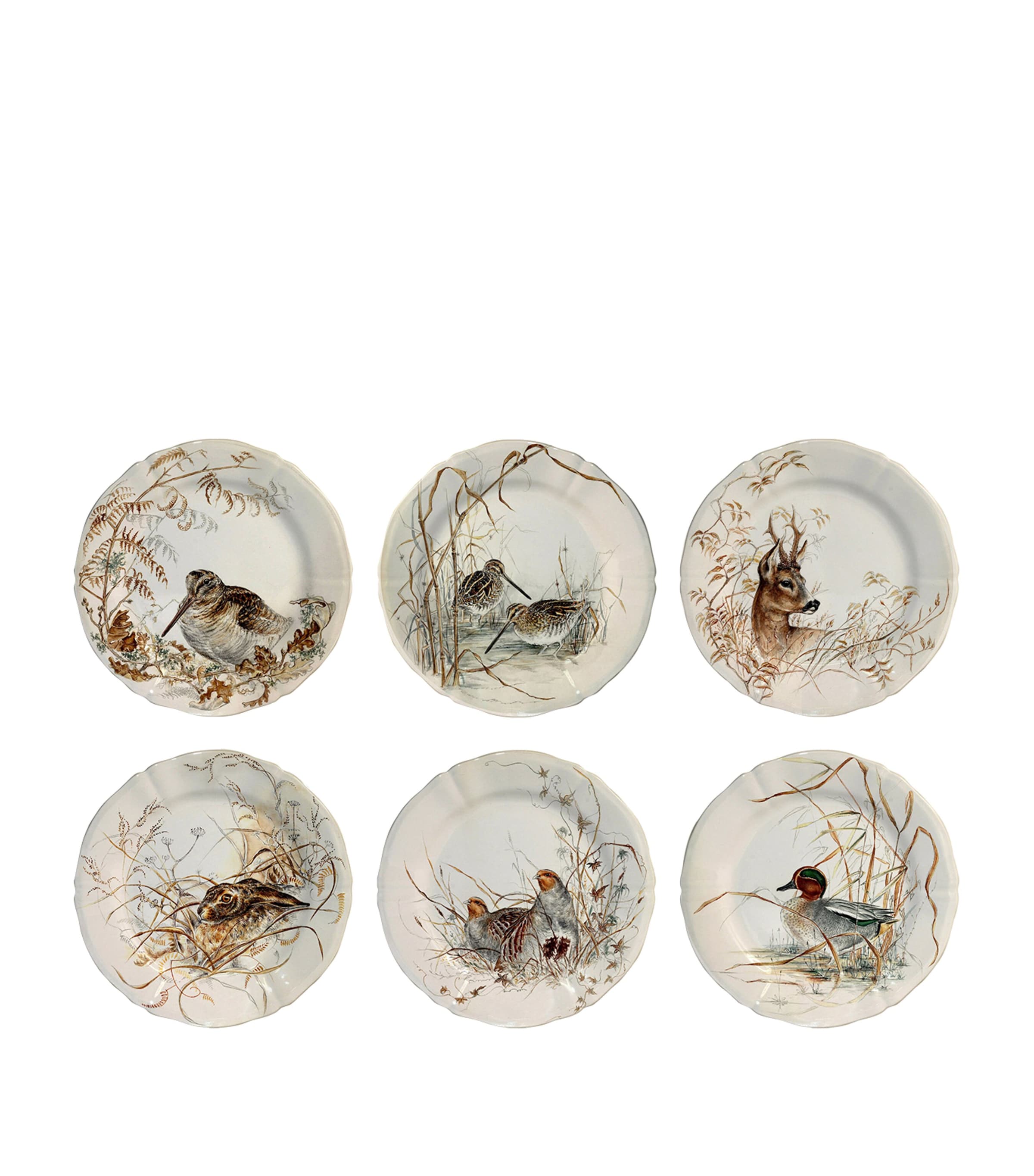 Gien Set of 6 Assorted Sologne Dessert Plates (23cm) White, Brown