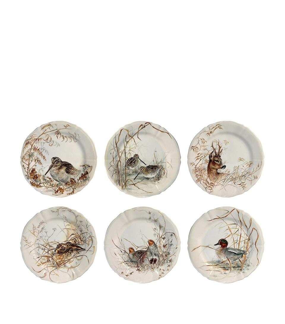 Gien Set of 6 Assorted Sologne Dessert Plates (23cm) White, Brown