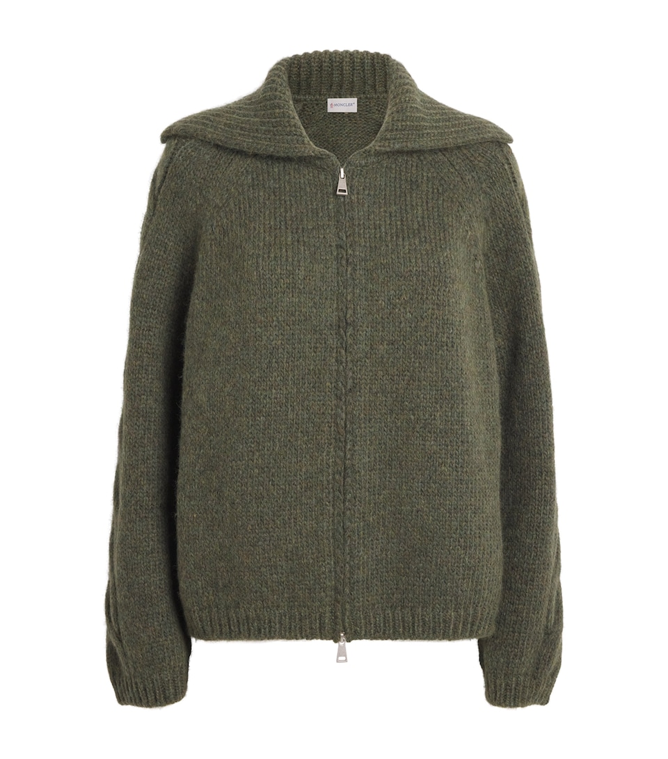 Moncler Womens Wool-Blend Zip-Up Cardigan