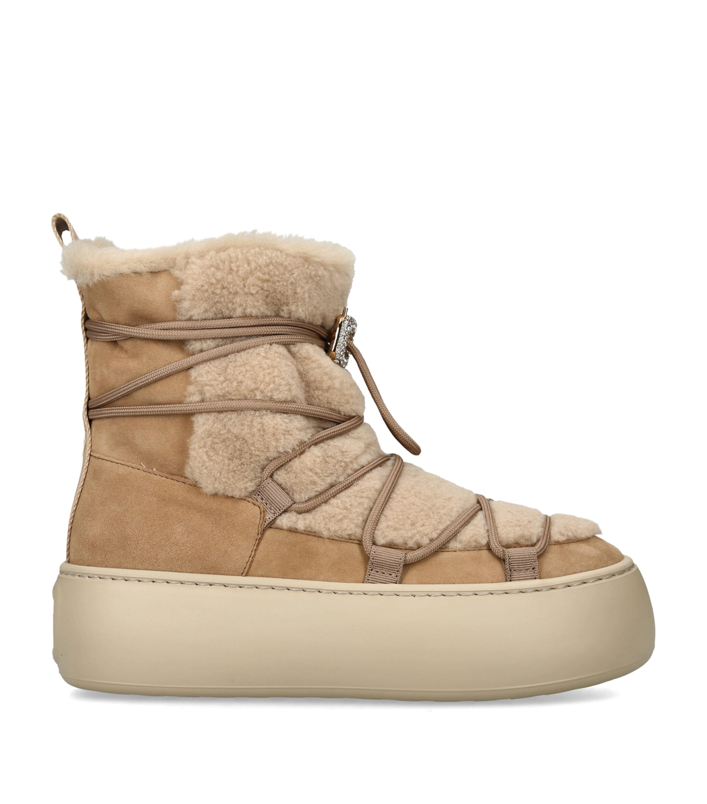 Roger Vivier Suede-Shearling Viv' Up Boots Camel