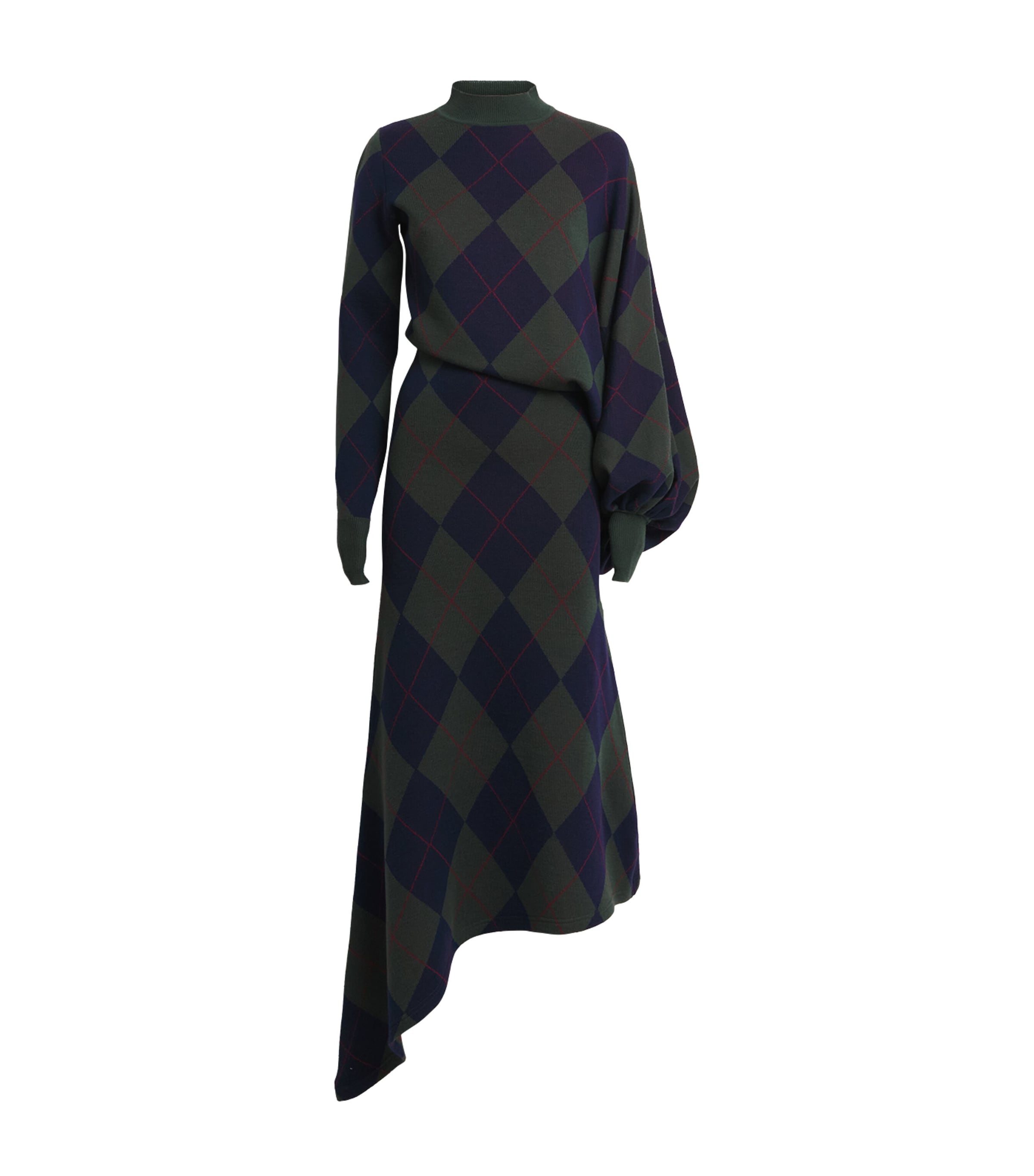 A.W.A.K.E. Mode Womens Merino Wool Argyle Midi Dress Navy/green Argyle