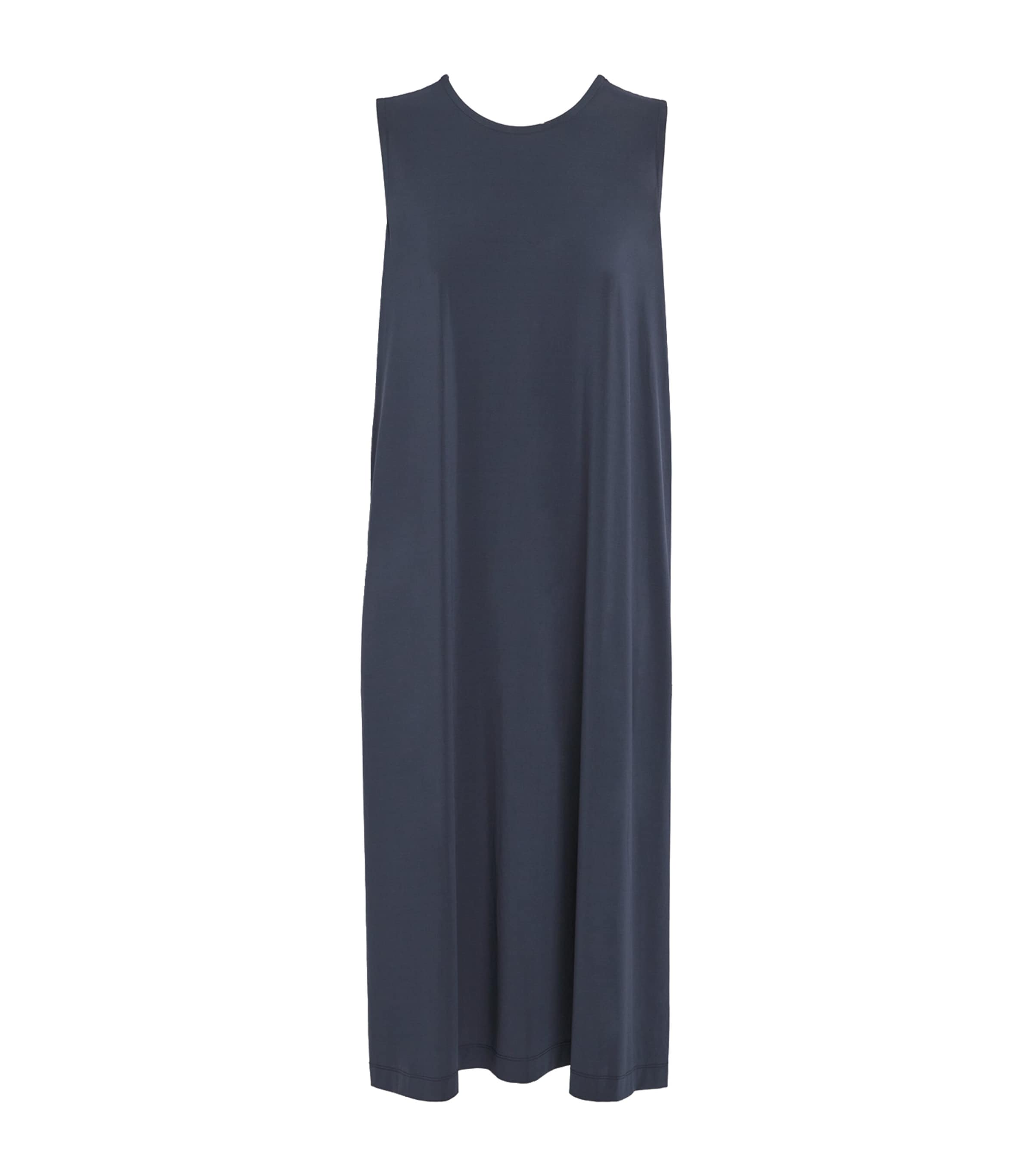Issey Miyake Womens Drape Jersey Sleeveless Midi Dress Dark Navy