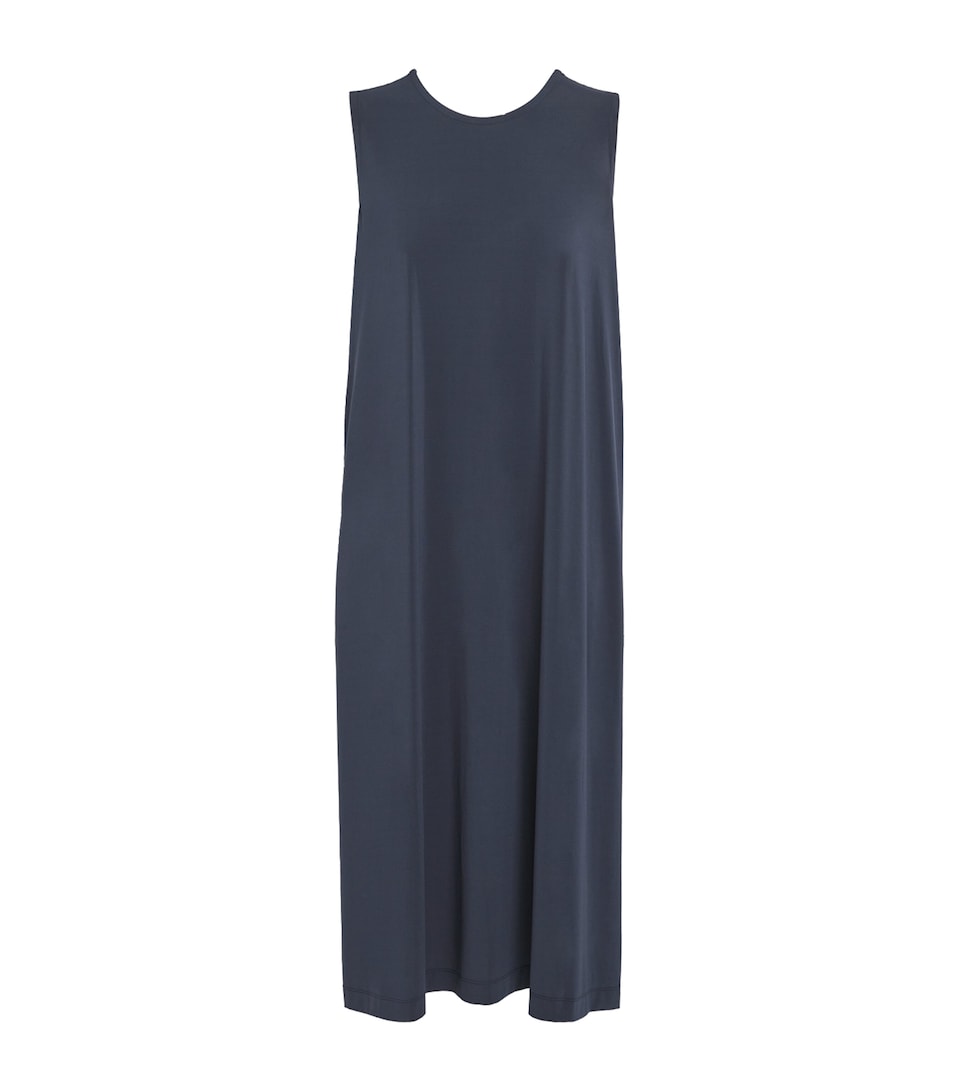 Issey Miyake Womens Drape Jersey Sleeveless Midi Dress Dark Navy