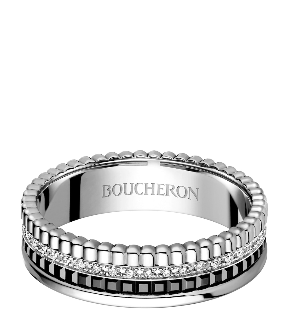 Boucheron Extra Small White Gold and Diamond Quatre Black Edition Ring White Gold
