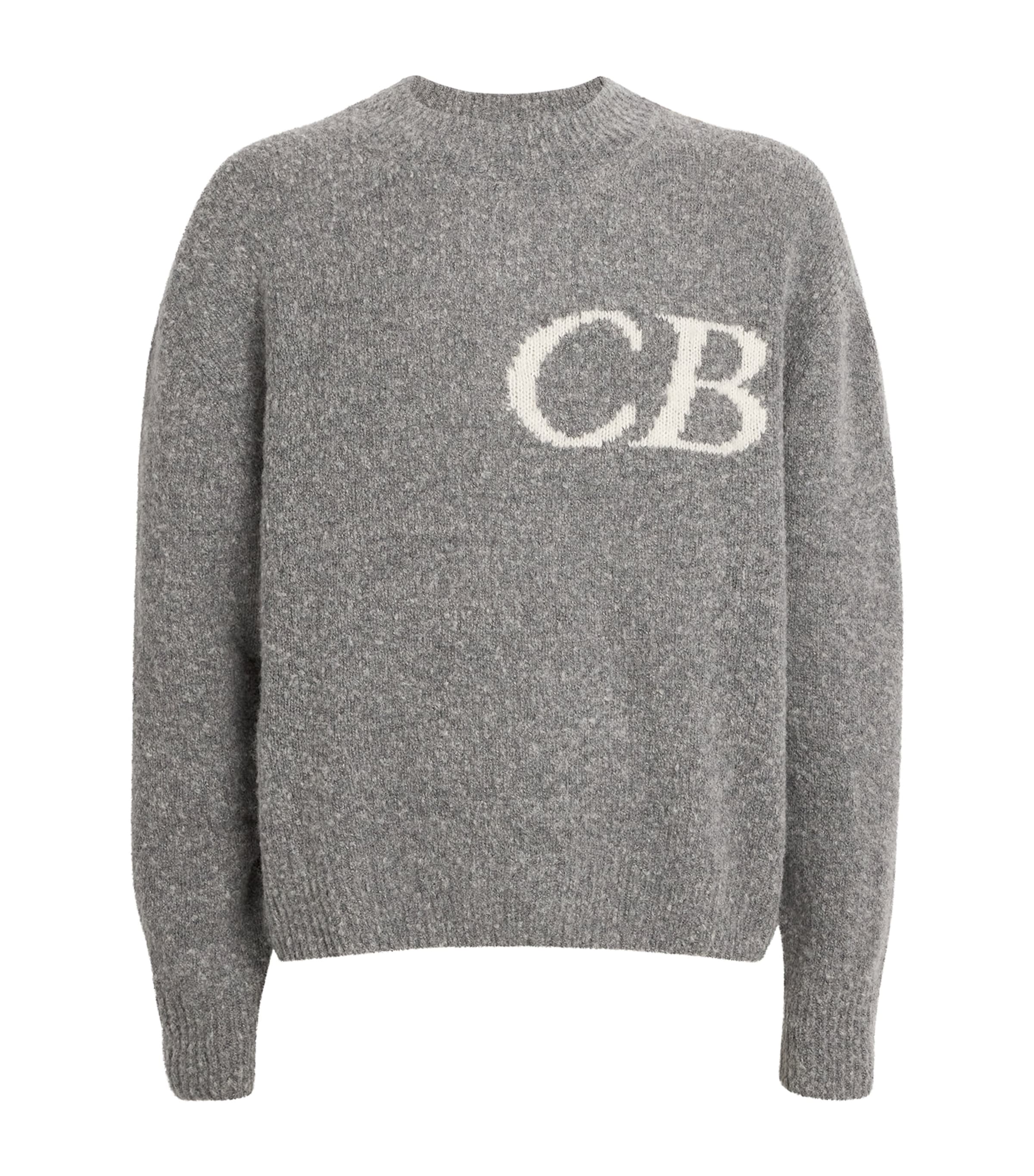 Cole Buxton Mens Wool-Blend Logo Sweater Grey Marl
