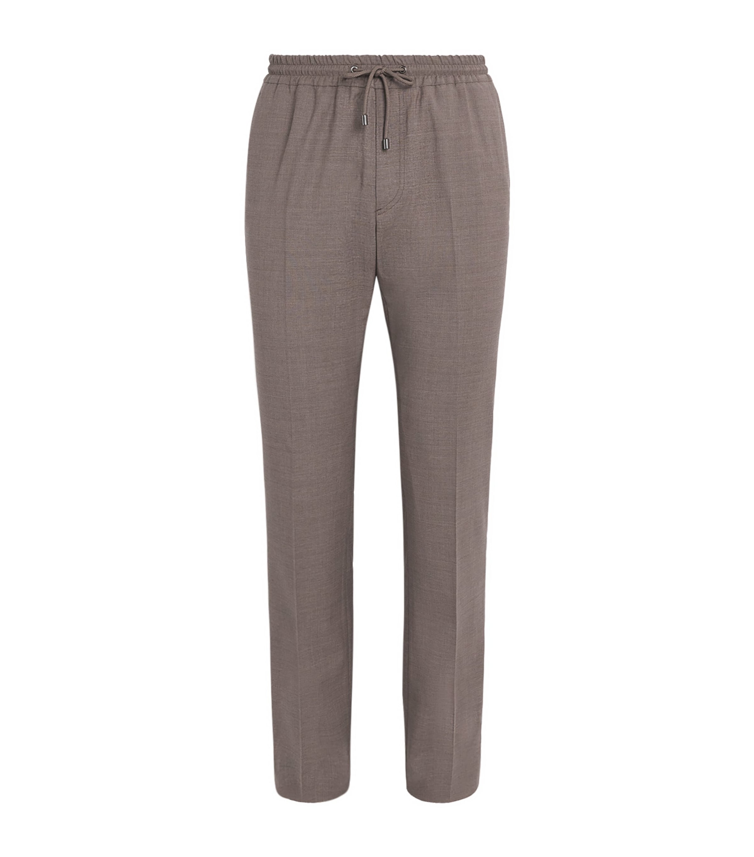 Pal Zileri Mens Stretch-Virgin Wool Drawstring Trousers Brown