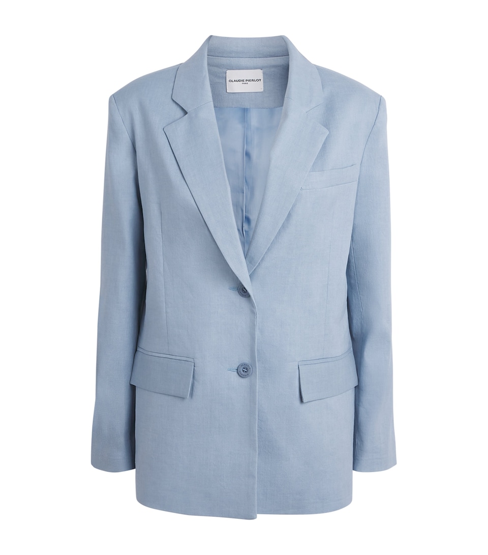 Claudie Pierlot Womens Linen-Cotton Straight Blazer Grey Blue