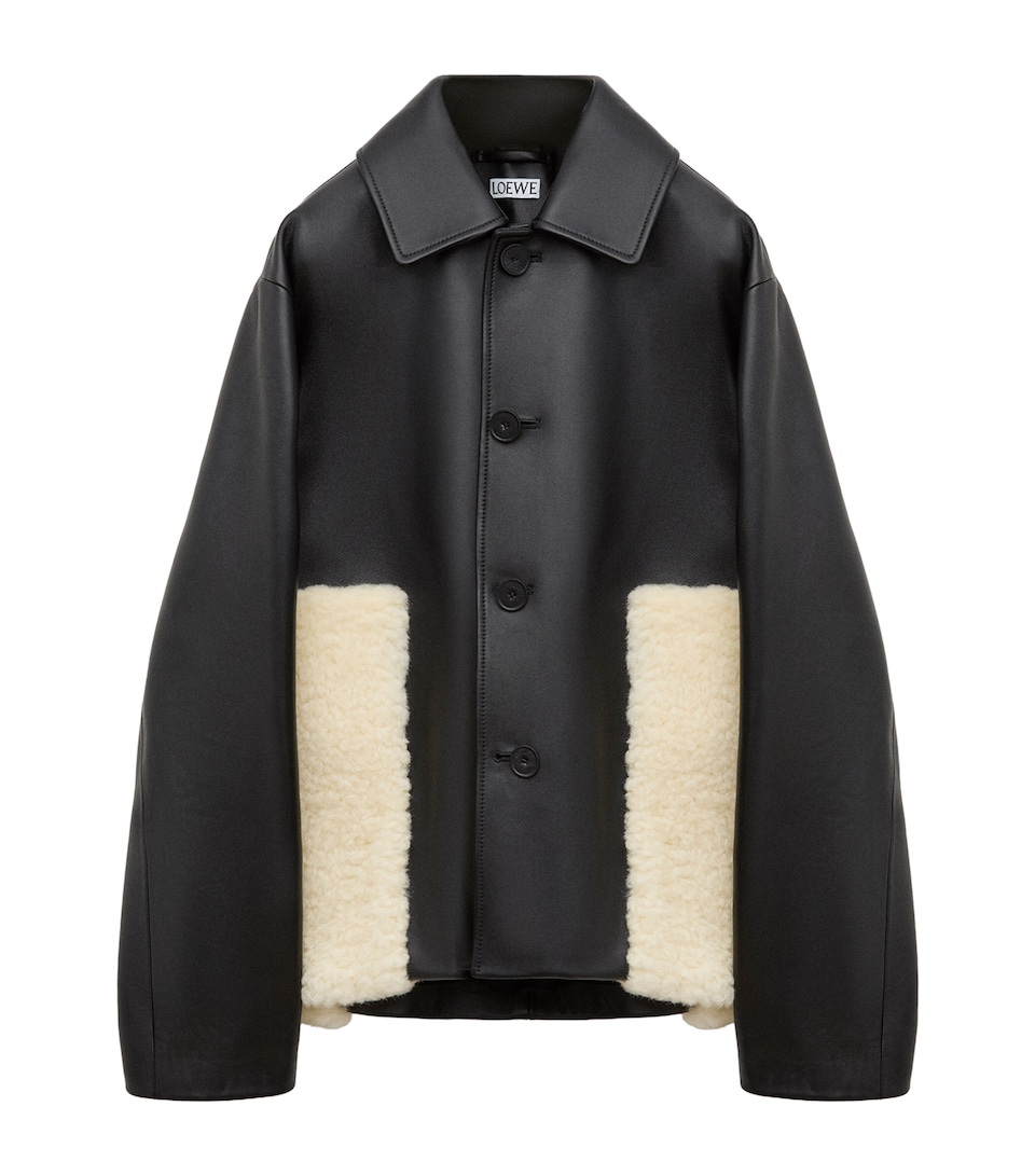 LOEWE Womens Nappa Lambskin Shearling-Trim Jacket Black