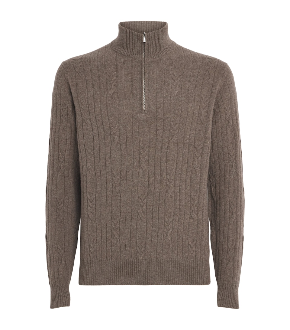Fioroni Cashmere Mens Cashmere Cable Knit Quarter-Zip Sweatshirt