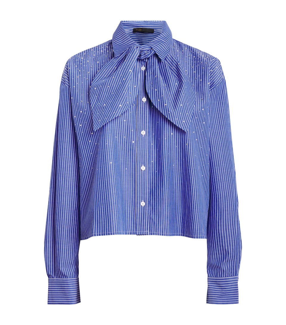 Maje Womens Cotton Tie-Detail Stripe Shirt Blue
