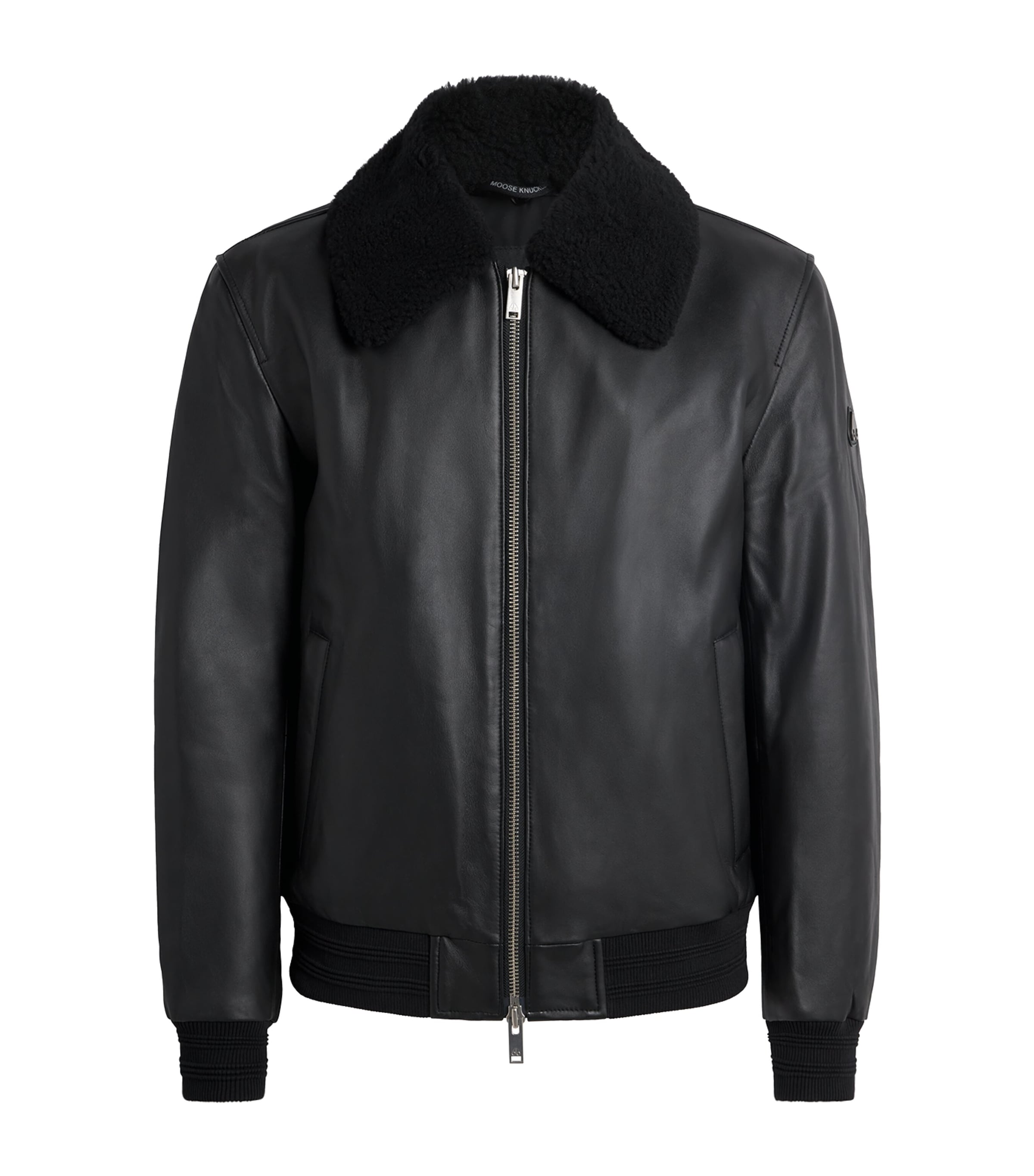 Moose Knuckles Mens Leather Toba Bomber Jacket Black/black