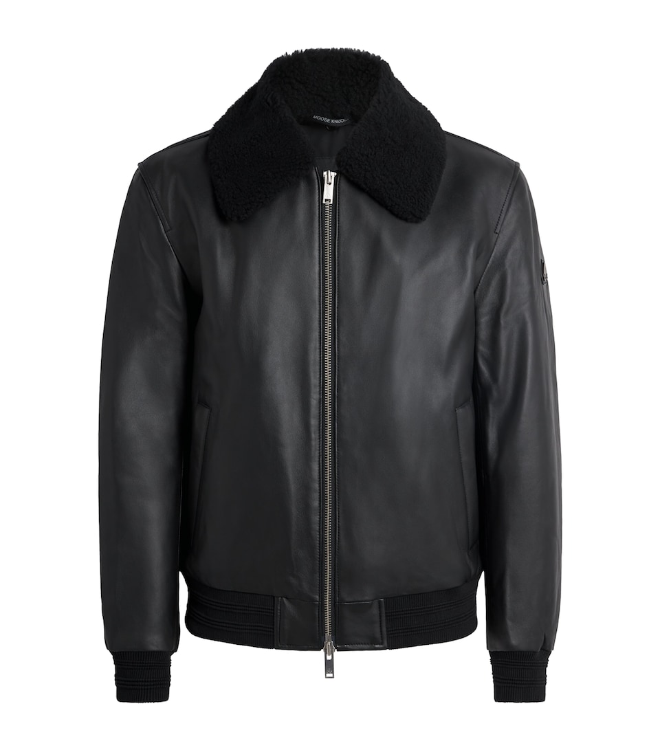 Moose Knuckles Mens Leather Toba Bomber Jacket Black/black