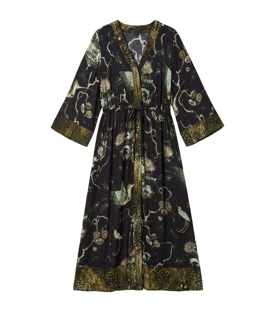 AllSaints Womens Printed Diana Midi Wrap Dress Taravao Soft Green