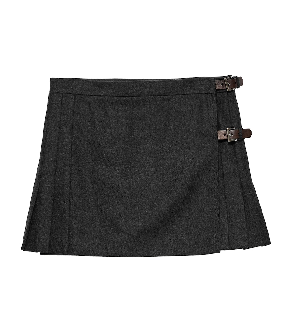 Prada Womens Re-Wool Pleated Mini Skirt Grey