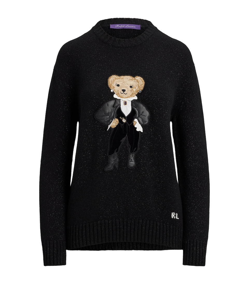 Cashmere-Blend Holiday Polo Bear Sweater