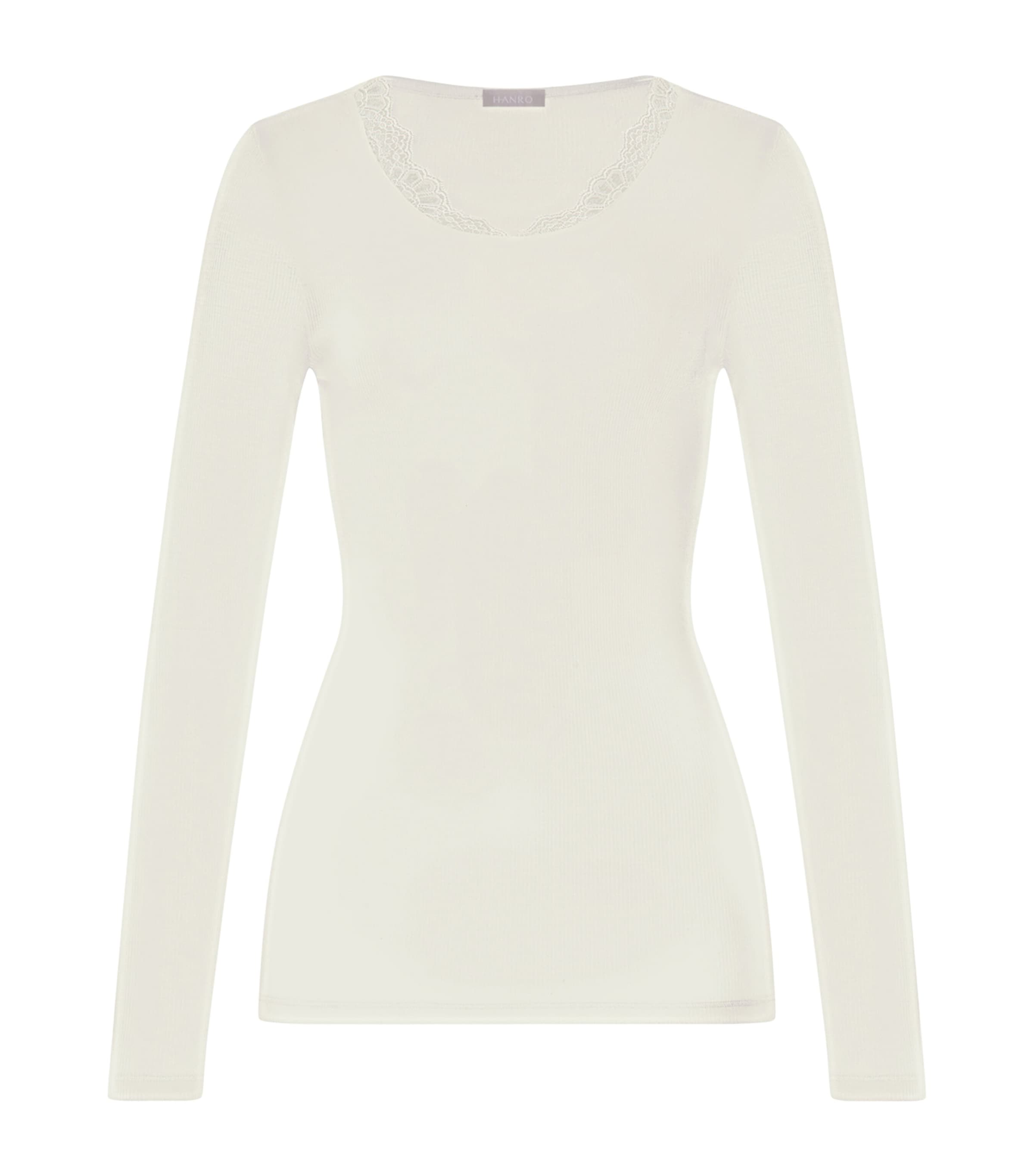 Hanro Womens Wool-Silk Long-Sleeve T-Shirt Misty White