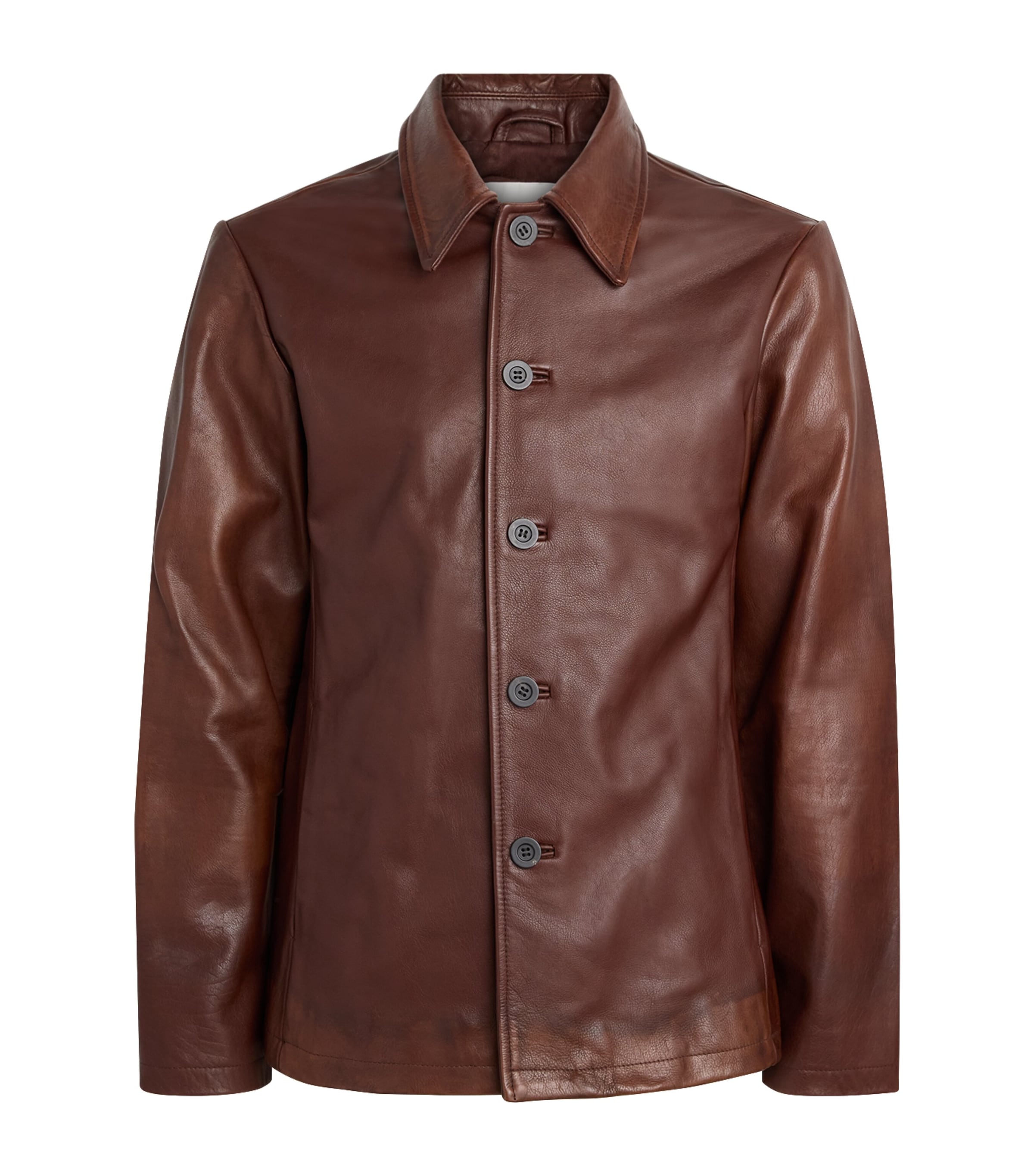 Studio Nicholson Mens Landau Leather Jacket Chestnut