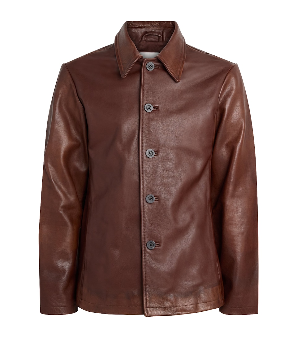 Studio Nicholson Mens Landau Leather Jacket Chestnut