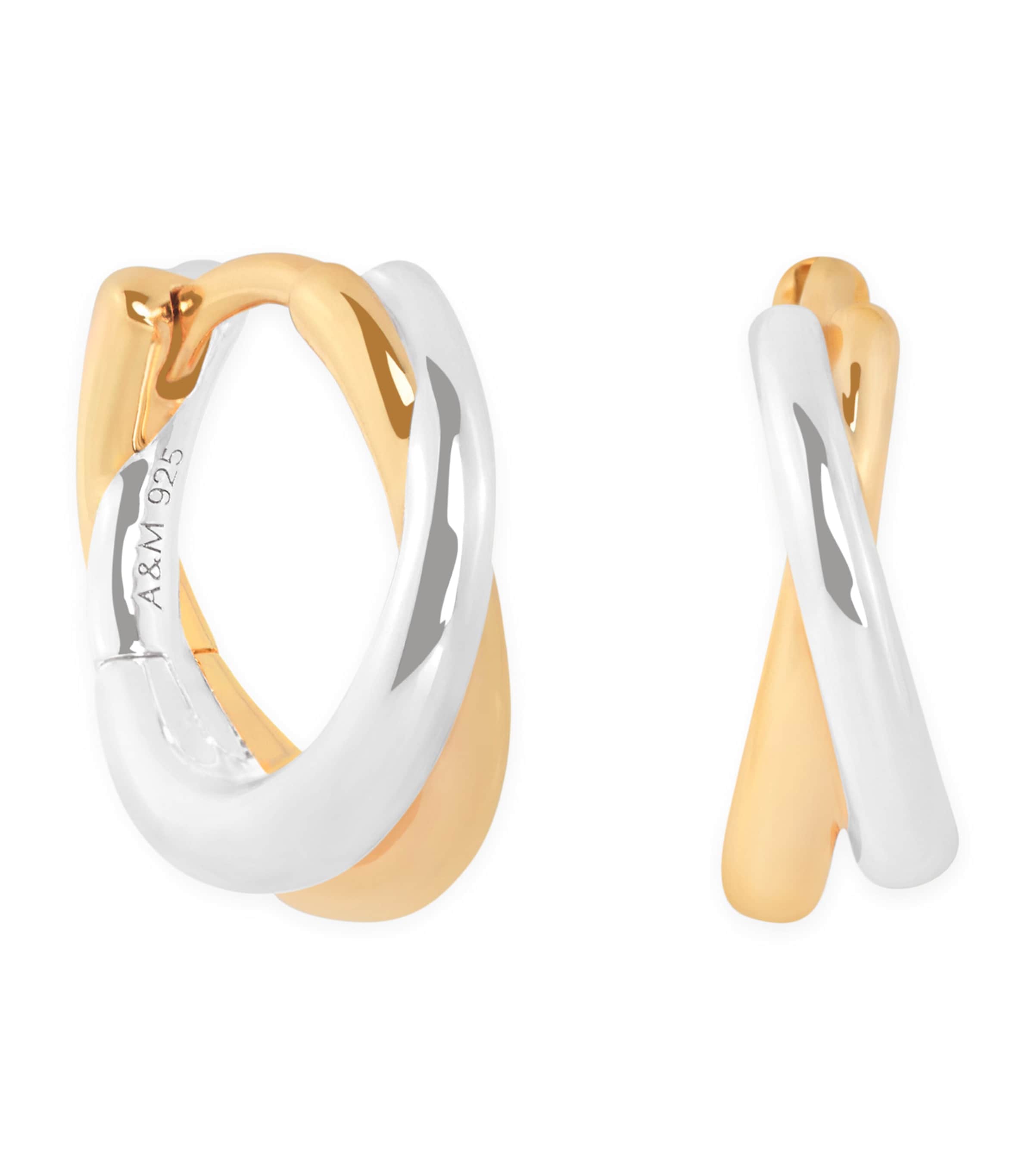 Astrid & Miyu Sterling Silver Crossover Illusion Huggie Earrings Gold, Silver