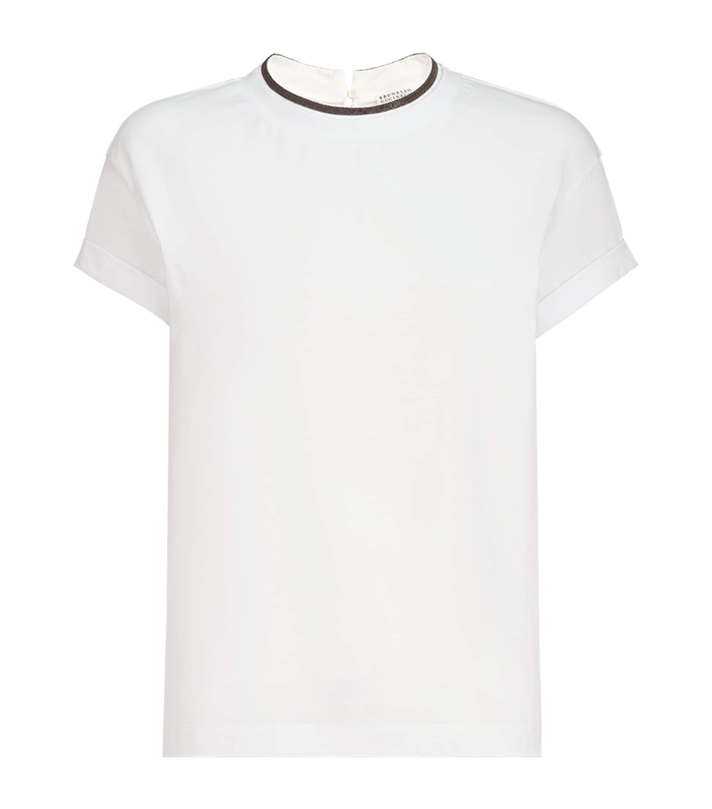 Brunello Cucinelli Womens Stretch-Cotton Monili-Detail T-Shirt White