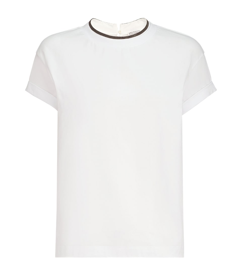 Brunello Cucinelli Womens Stretch-Cotton Monili-Detail T-Shirt White