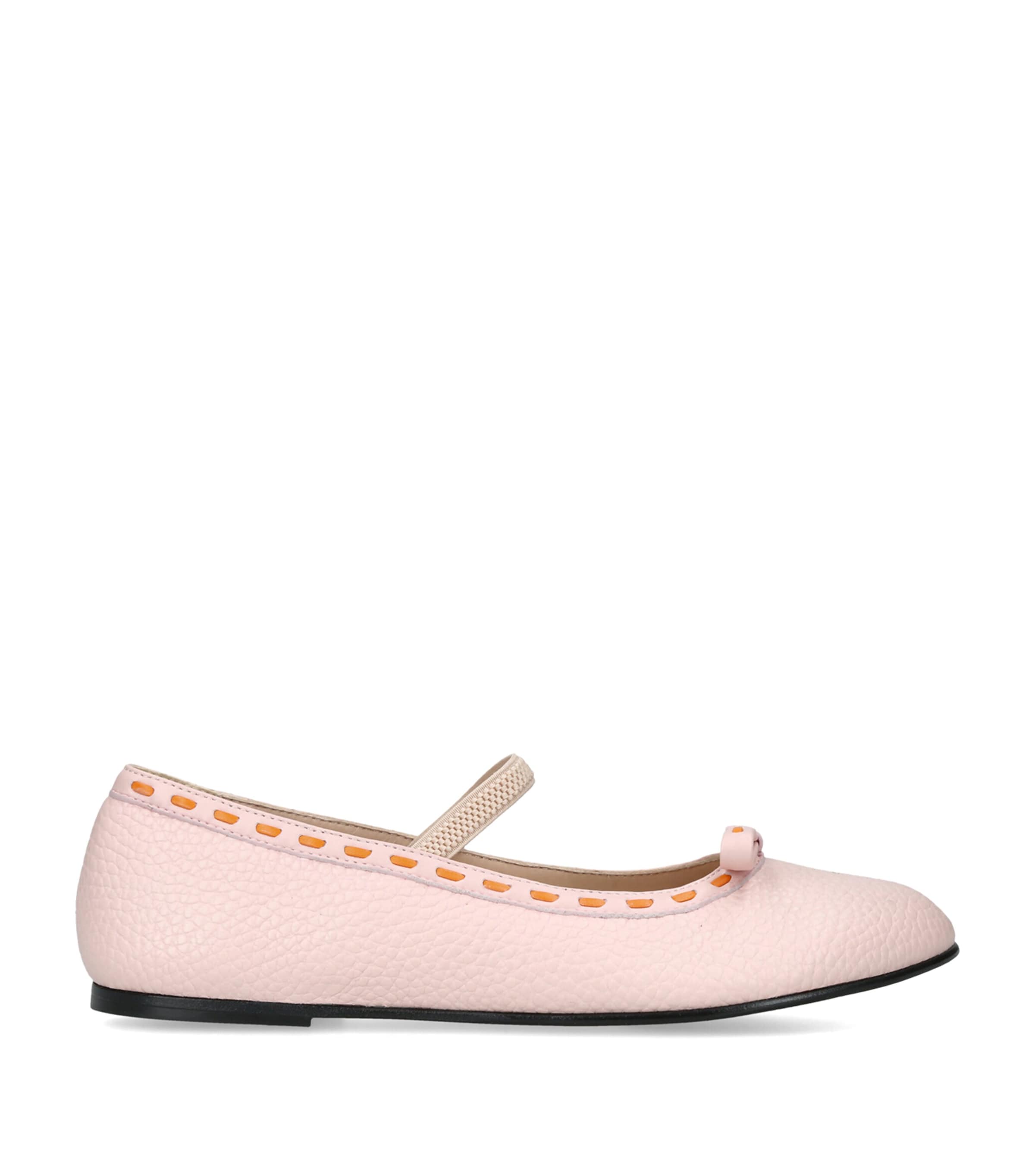 Fendi Kids Leather Ballet Flats Pink
