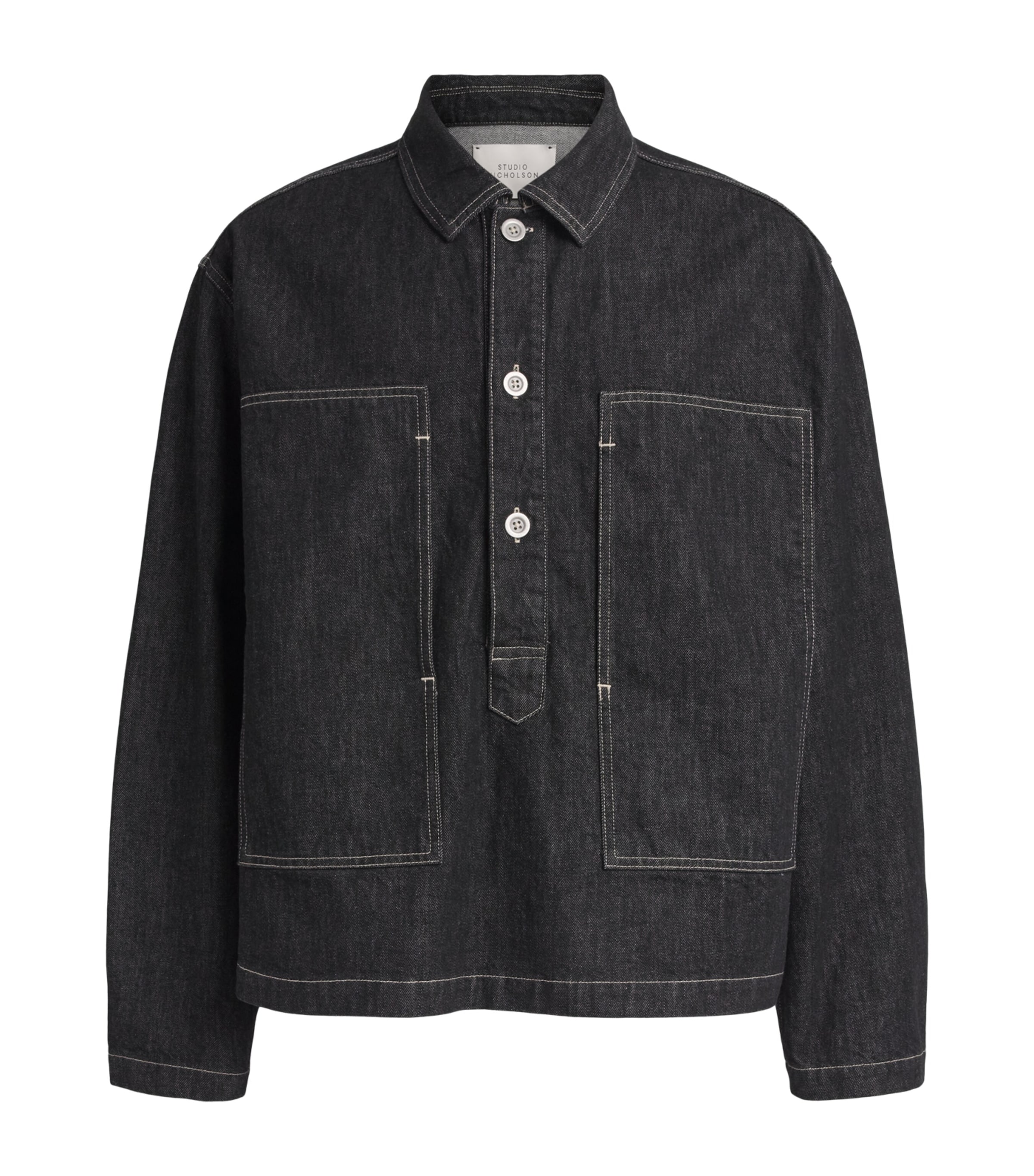 Studio Nicholson Mens Denim Pullover Shirt Black / White Weft