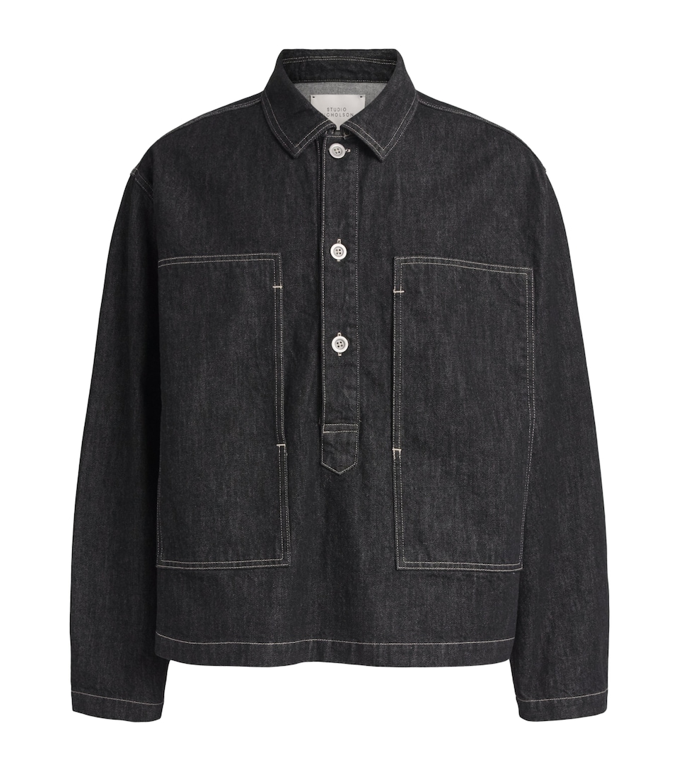 Studio Nicholson Mens Denim Pullover Shirt Black / White Weft