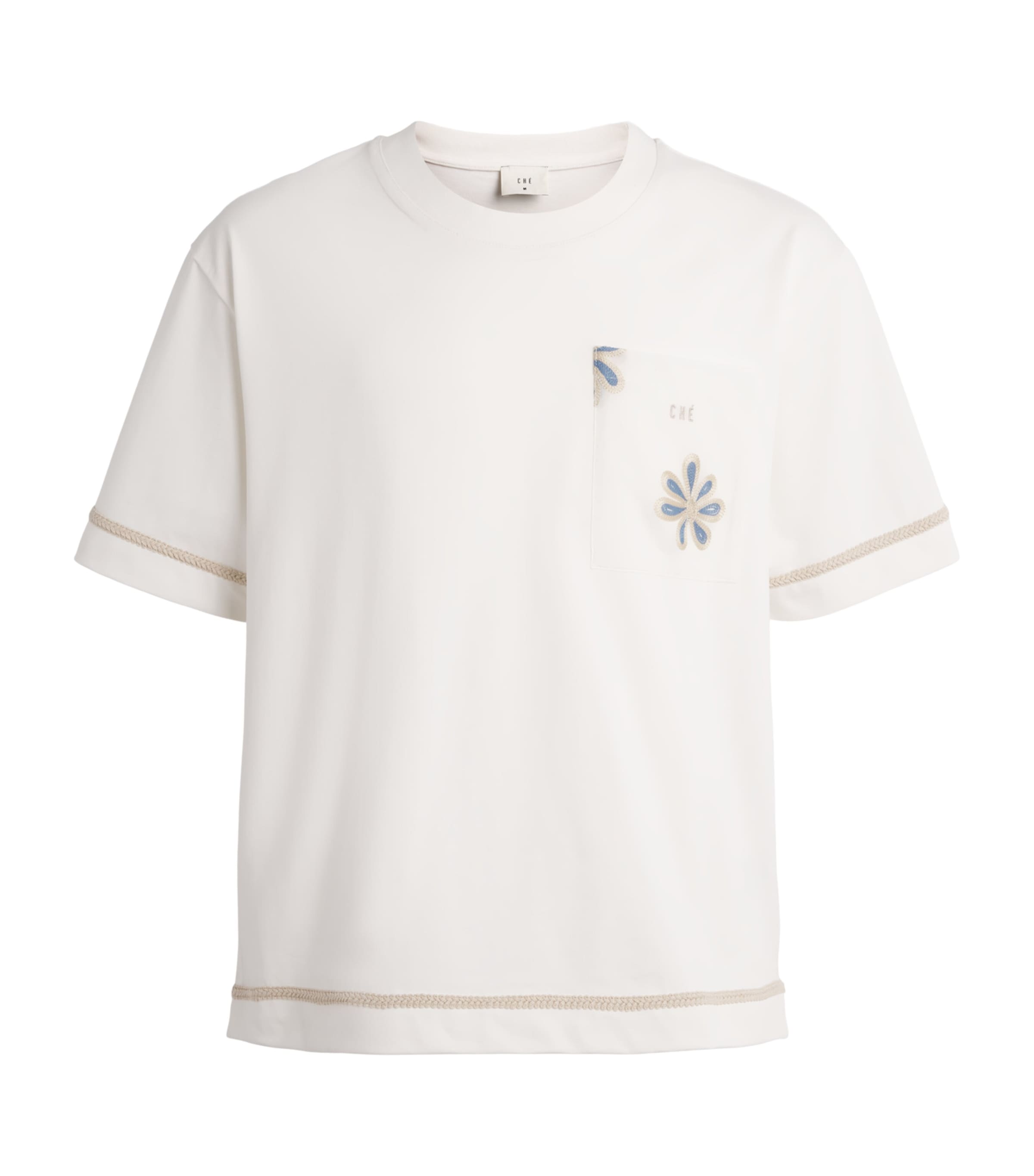 CHÉ Mens Cotton Embroidered Daisel T-Shirt Ivory