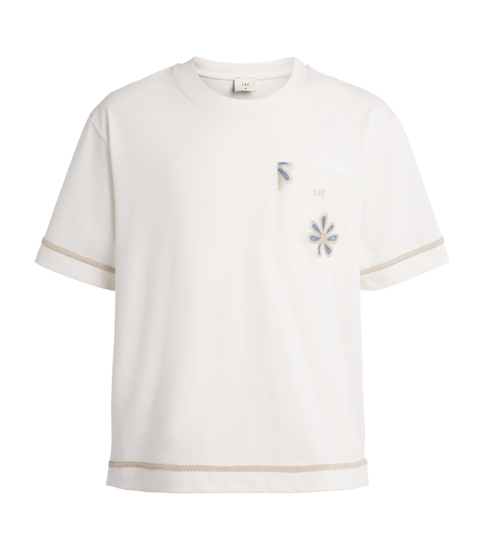 CHÉ Mens Cotton Embroidered Daisel T-Shirt Ivory