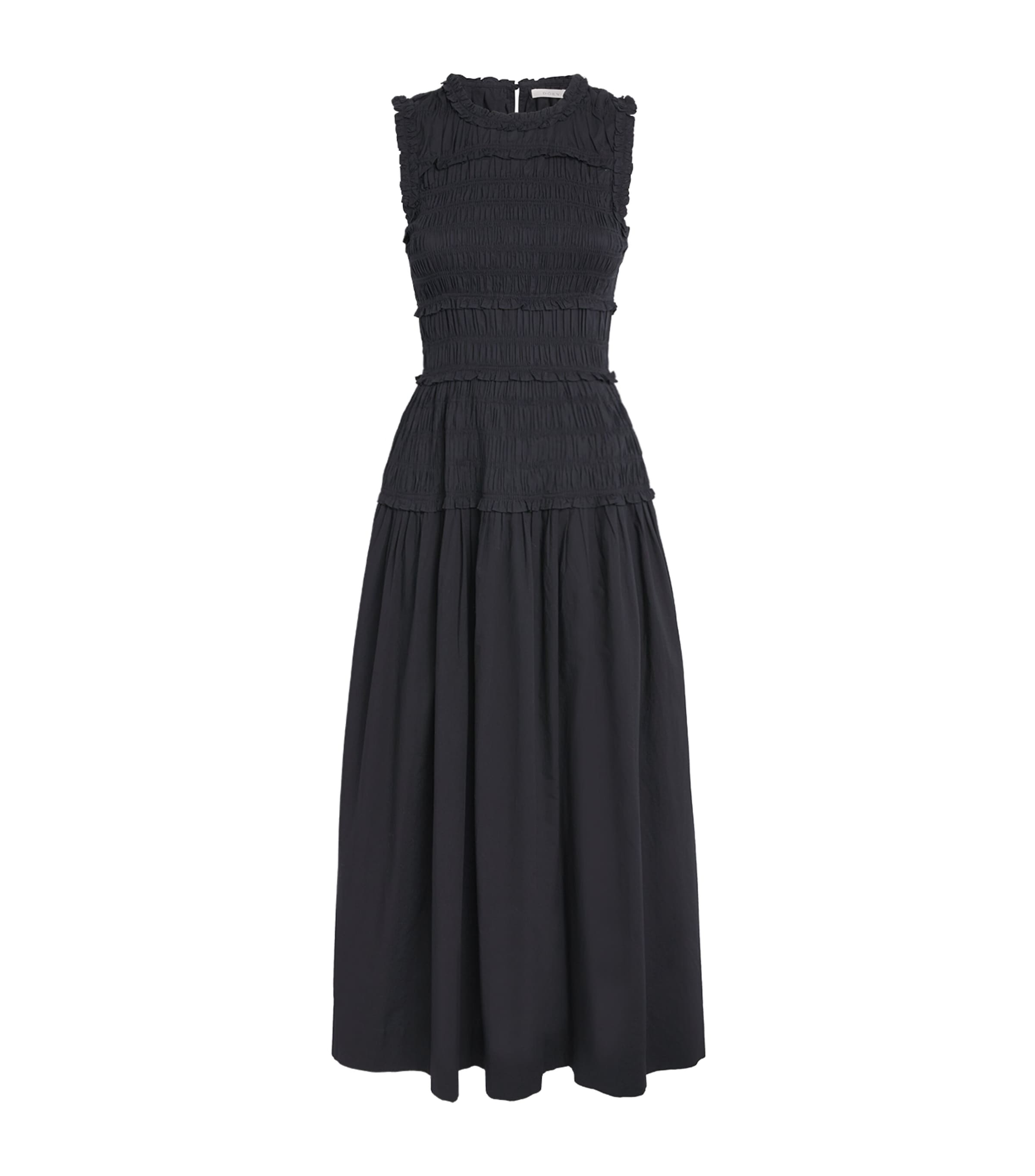 DÔEN Womens Organic Cotton Shirred Mallory Midi Dress Black