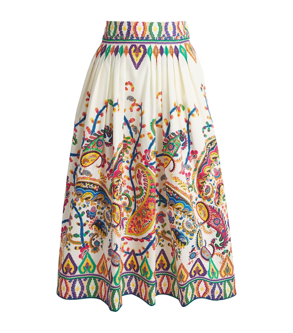 Cotton Paisley Midi Skirt