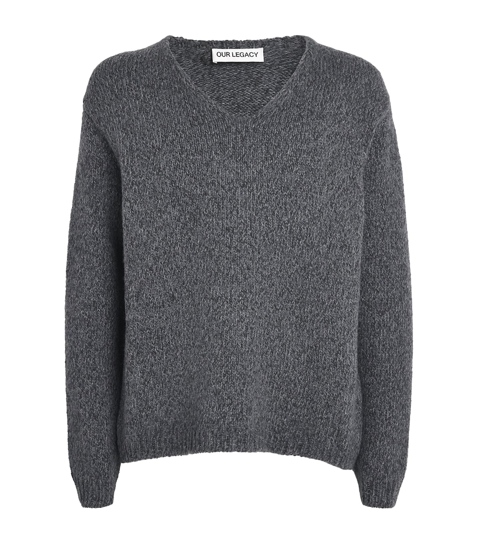 Our Legacy Mens Wool Link V-Neck Sweater Slub Twst Ash Gry Wl